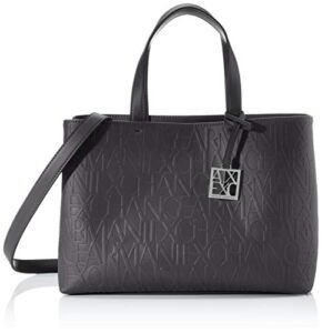 a|x armani exchange womens medium logo all over debossed open shopping satchel bag, neroblack, one size us