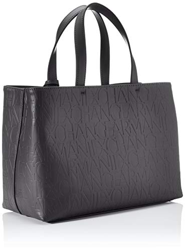 A|X ARMANI EXCHANGE womens Medium Logo All Over Debossed Open Shopping Satchel Bag, Neroblack, One Size US