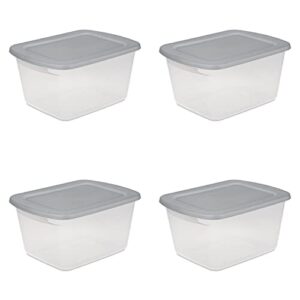 sterilite 17416a04 60 quart, 4-pack storage box, clear base with cement lid