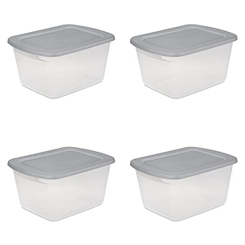 Sterilite 17416A04 60 Quart, 4-Pack Storage Box, Clear base with Cement lid