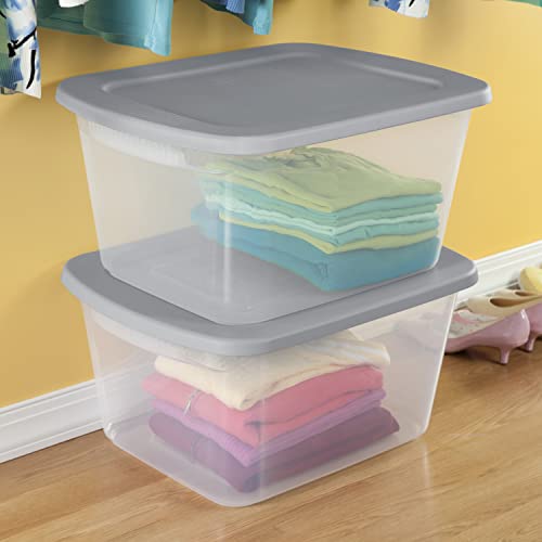 Sterilite 17416A04 60 Quart, 4-Pack Storage Box, Clear base with Cement lid