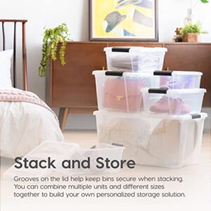 IRIS USA 32 Qt. Plastic Storage Container Bin with Secure Lid and Latching Buckles, 6 pack - Clear, Durable Stackable Nestable Organizing Tote Tub Box Toy General Organization Medium