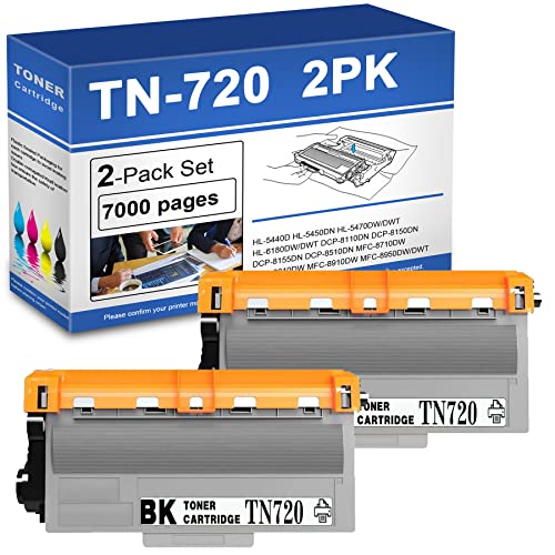 TcxLink TN720 Compatible TN-720 Black Toner Cartridge Replacement for Brother HL-5440DN DCP-8110DN MFC-8510DN Printer Toner.(2 Pack)