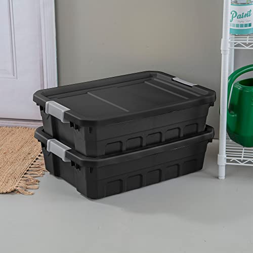 Sterilite 10 Gallon Under Bed Stackable Rugged Industrial Storage Tote Containers with Gray Latching Clip Lids for Garage, Attic, or Worksite (6 Pack)