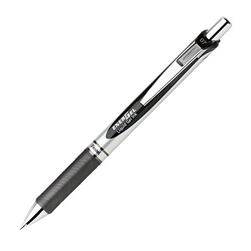 Pentel EnerGel RTX Retractable Liquid Gel Pen, Medium Line, Metal Tip, Black Ink, 6 Pack (BL77BP6A)