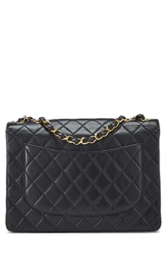 CHANEL, Pre-Loved Black Quilted Lambskin Half Flap Jumbo, Black