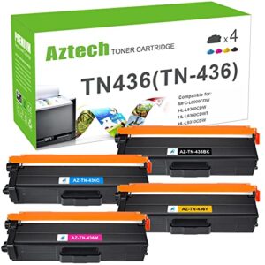 aztech compatible toner cartridge replacement for brother tn436 tn-436 toner for mfc-l8900cdw hl-l8360cdw hl-l8260cdw mfc-l8610cdw mfc-l9570cdw printer (black cyan magenta yellow, 4-pack)