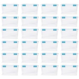 Sterilite 54 Quart Clear Plastic Stackable Storage Container Box Bin with Air Tight Gasket Seal Latching Lid Long Term Organizing Solution, 36 Pack