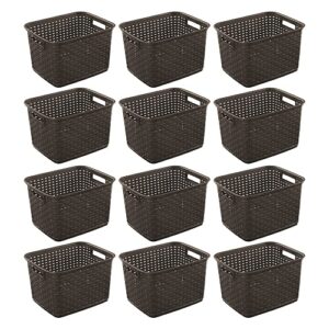 sterilite wicker weave plastic laundry hamper storage basket, brown (12 pack)
