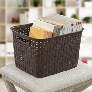 Sterilite Wicker Weave Plastic Laundry Hamper Storage Basket, Brown (12 Pack)