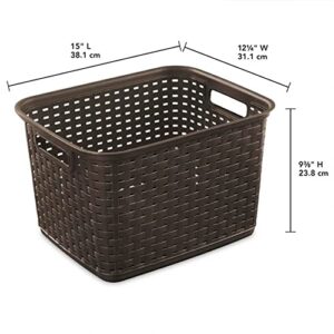 Sterilite Wicker Weave Plastic Laundry Hamper Storage Basket, Brown (12 Pack)