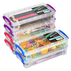6 pack large capacity pencil box, stackable clear plastic pencil box, office supplies storage organizer box, brush painting pencils storage box watercolor pen container, 8.15″ x 1.65″ x 4″