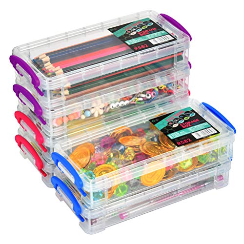 6 Pack Large Capacity Pencil Box, Stackable Clear Plastic Pencil Box, Office Supplies Storage Organizer Box, Brush Painting Pencils Storage Box Watercolor Pen Container, 8.15" x 1.65" x 4"