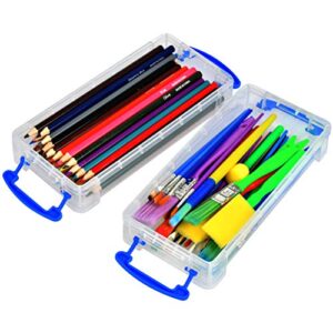 6 Pack Large Capacity Pencil Box, Stackable Clear Plastic Pencil Box, Office Supplies Storage Organizer Box, Brush Painting Pencils Storage Box Watercolor Pen Container, 8.15" x 1.65" x 4"