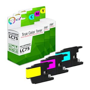tct compatible ink cartridge replacement for brother lc75 lc75c lc75m lc75y works with brother mfc-j430w j825dw j435w j425w j280w j625dw printers (cyan, magenta, yellow) – 3 pack