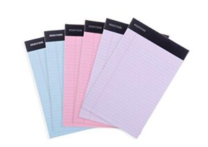 mintra office legal pads – ((basic pastel 6pk, 5in x 8in, narrow ruled)) – 50 sheets per notepad, micro perforated writing pad, notebook paper for school, college, office, professional