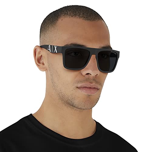 A|X ARMANI EXCHANGE Men's AX4113S Rectangular Sunglasses, Matte Black/Dark Grey, 55 mm