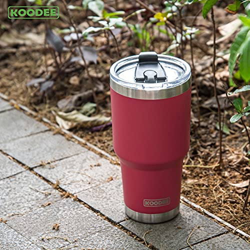 koodee 30 oz Tumbler with Lid-Stainless Steel Double Wall Vacuum Insulated Coffee Tumbler Cup with 2 Straws, 1 Lids and Brush (Wine Red)