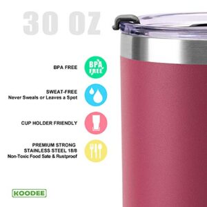 koodee 30 oz Tumbler with Lid-Stainless Steel Double Wall Vacuum Insulated Coffee Tumbler Cup with 2 Straws, 1 Lids and Brush (Wine Red)