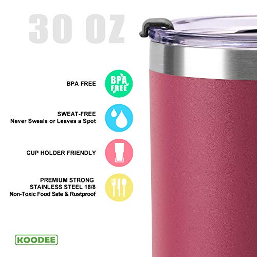 koodee 30 oz Tumbler with Lid-Stainless Steel Double Wall Vacuum Insulated Coffee Tumbler Cup with 2 Straws, 1 Lids and Brush (Wine Red)