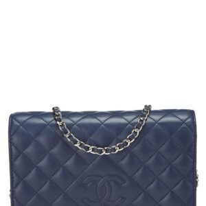 CHANEL, Pre-Loved Navy Quilted Lambskin CC Diamond Wallet on Chain (WOC), Navy