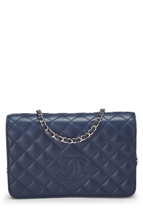 CHANEL, Pre-Loved Navy Quilted Lambskin CC Diamond Wallet on Chain (WOC), Navy