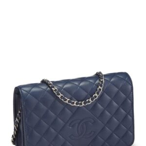 CHANEL, Pre-Loved Navy Quilted Lambskin CC Diamond Wallet on Chain (WOC), Navy