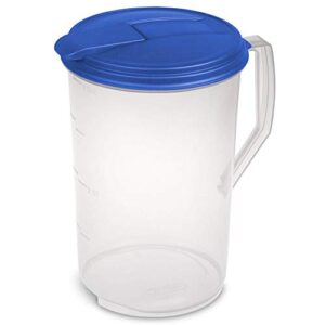 sterilite 1-gallon round pitcher, clear with blue lid & hinged spout | 04884106