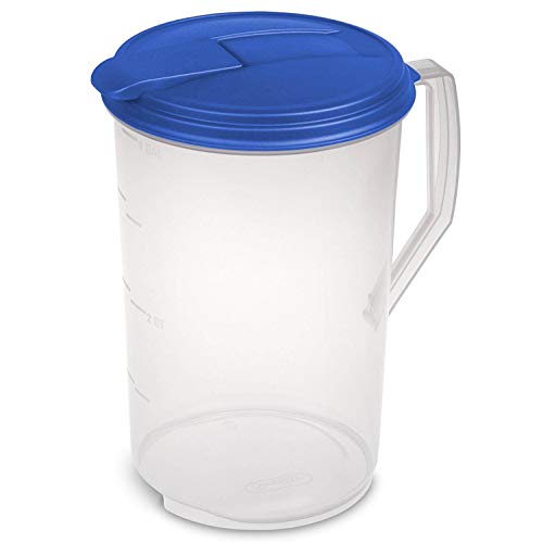 Sterilite 1-Gallon Round Pitcher, Clear with Blue Lid & Hinged Spout | 04884106