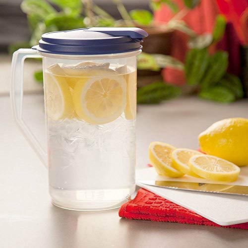 Sterilite 1-Gallon Round Pitcher, Clear with Blue Lid & Hinged Spout | 04884106