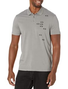 a|x armani exchange men’s falling logo jersey polo shirt, pewter, xl