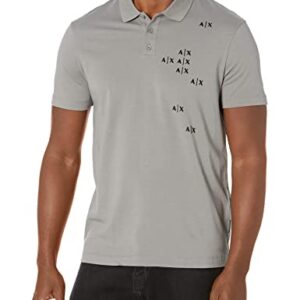 A|X ARMANI EXCHANGE Men's Falling Logo Jersey Polo Shirt, Pewter, XL