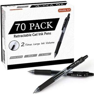 Black Gel Pens, 70 Pack Shuttle Art Retractable Medium Point Rollerball Gel Ink Pens Smooth Writing with Comfortable Grip for Office School Home Work