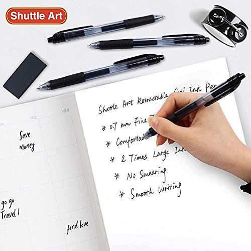 Black Gel Pens, 70 Pack Shuttle Art Retractable Medium Point Rollerball Gel Ink Pens Smooth Writing with Comfortable Grip for Office School Home Work