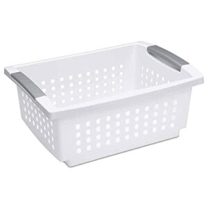 sterilite medium sized multipurpose stackable storage basket bin with flip-down rails for home and office organization, white (20 pack)