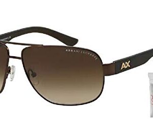 Armani Exchange AX2012S 605813 62M Satin Dark Brown/Dark Olive/Smoke Gradient Pilot Sunglasses For Men+ BUNDLE with Designer iWear Complimentary Care Kit