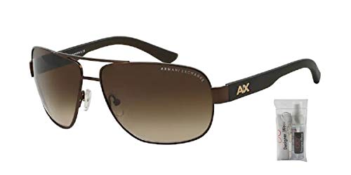 Armani Exchange AX2012S 605813 62M Satin Dark Brown/Dark Olive/Smoke Gradient Pilot Sunglasses For Men+ BUNDLE with Designer iWear Complimentary Care Kit