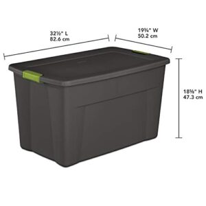 Sterilite 19453V04 35 Gallon/ 132 Liter Latch Tote, Flat Gray Lid & Base w/ Soft Fern Latches, 4-Pack