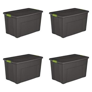 Sterilite 19453V04 35 Gallon/ 132 Liter Latch Tote, Flat Gray Lid & Base w/ Soft Fern Latches, 4-Pack