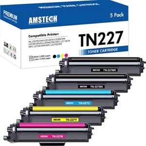 tn227 tn-223bk/c/m/y toner cartridge 5 pack compatible for brother tn-227bk/c/m/y tn-223 tn223 bk/c/m/y for mfc-l3710cw mfc-l3750cdw mfc-l3770cdw hl-l3270cdw hl-l3290cdw hl-l3210cw hl-l3230cdw printer
