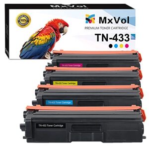 mxvol compatible toner cartridge replacement for brother tn-433 tn-431 tn433 brother mfc-l8900cdw hl-l8360cdw mfc-l8610cdw hl-l8260cdw printer toner (tn433bk tn433c tn433m tn433y, 4-pack)