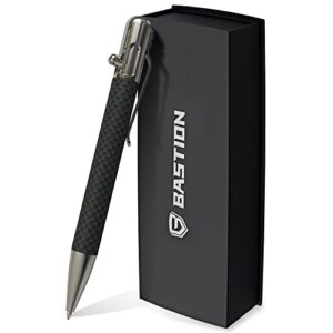 bastion carbon fiber bolt action pen with gift case – luxury stainless steel core executive retractable metal – ink refillable edc office business pocket ballpoint for men & women