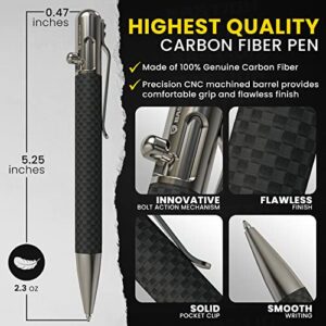 BASTION Carbon Fiber Bolt Action Pen with Gift Case - Luxury Stainless Steel Core Executive Retractable Metal - Ink Refillable EDC Office Business Pocket Ballpoint for Men & Women