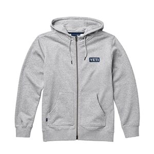yeti logo badge fleece full zip hoodie, heather gray, large