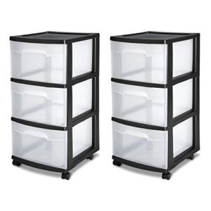 sterilite 28309002k 3 drawer cart – black kd, 2-pack