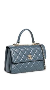 chanel women’s pre-loved grey lambskin 36 flap bag with top handle, grey, one size