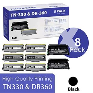hiyota compatible 6 pack black tn 330 toner + 2 pack black dr 360 drum replacement for brother tn330 dr360 dcp-7040 hl-2125 2140 2150 2150n mfc-7320 7340 7345dn 7345n 7440 7440n printer
