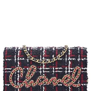 CHANEL, Pre-Loved Navy & Pink Plaid Tweed Wallet on Chain (WOC), Multi