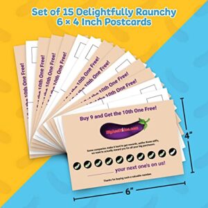 Witty Yetis Hilarious 15 Pack of Eggplant Rewards Club Postcards. Prank Your Friends and Family with Funny Practical Joke Mailing Card. Fun Novelty Gag Gift Set for Ultimate Pranking and Embarrassment