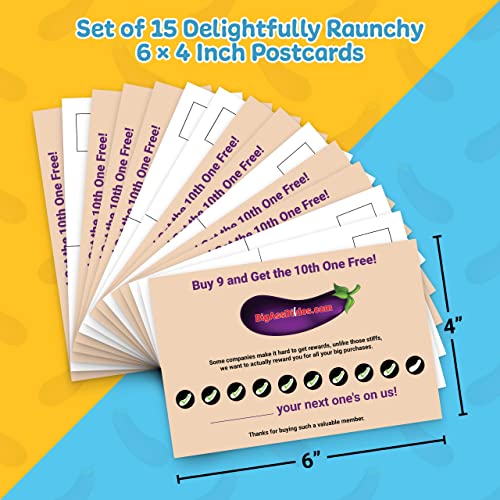 Witty Yetis Hilarious 15 Pack of Eggplant Rewards Club Postcards. Prank Your Friends and Family with Funny Practical Joke Mailing Card. Fun Novelty Gag Gift Set for Ultimate Pranking and Embarrassment